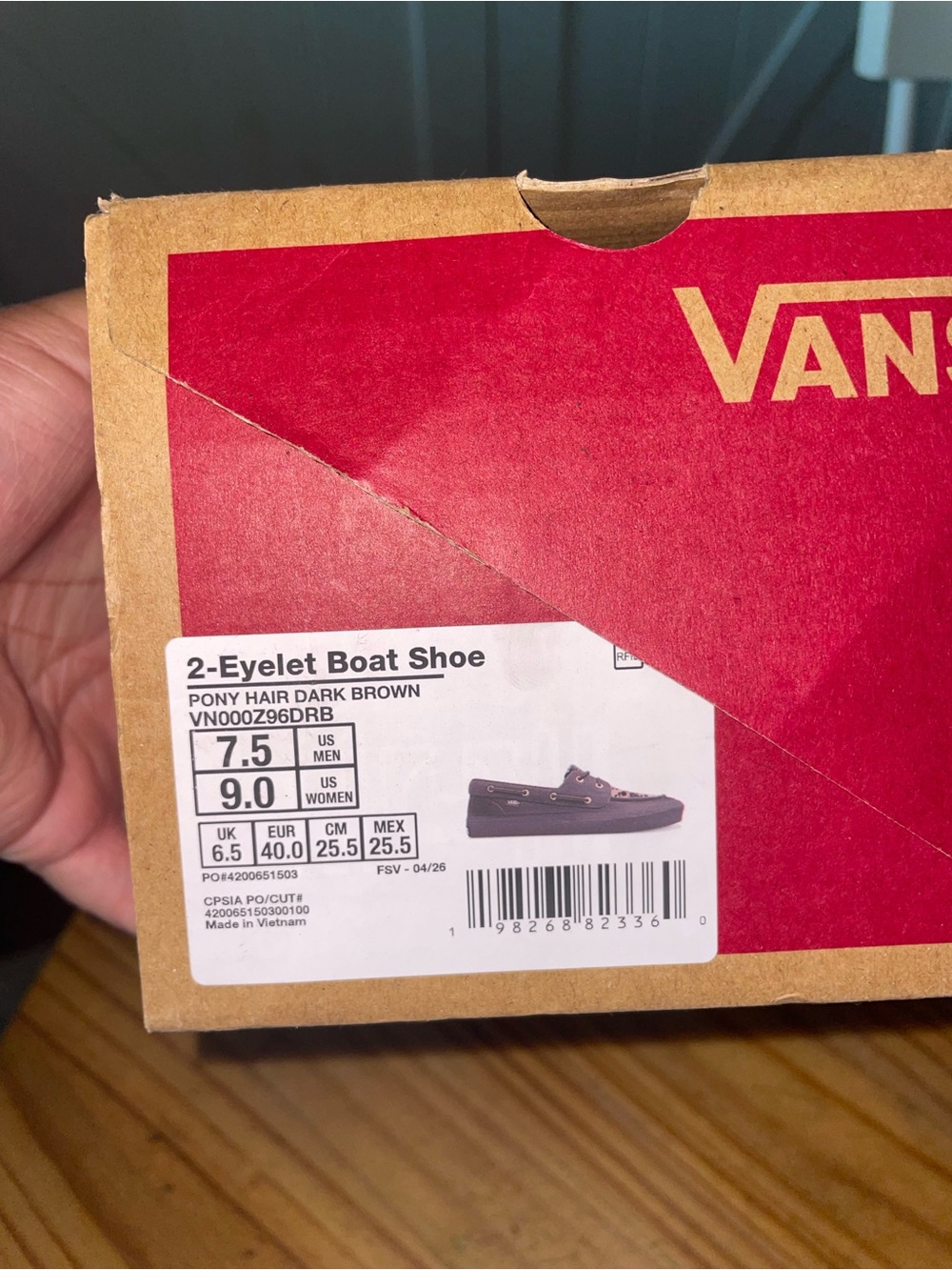 Vans 2 Eyelet Boat Shoe Pony Hair Dark Brown VN000Z96DRB Sz M 7.5/W 9 NWB - Picture 8 of 9